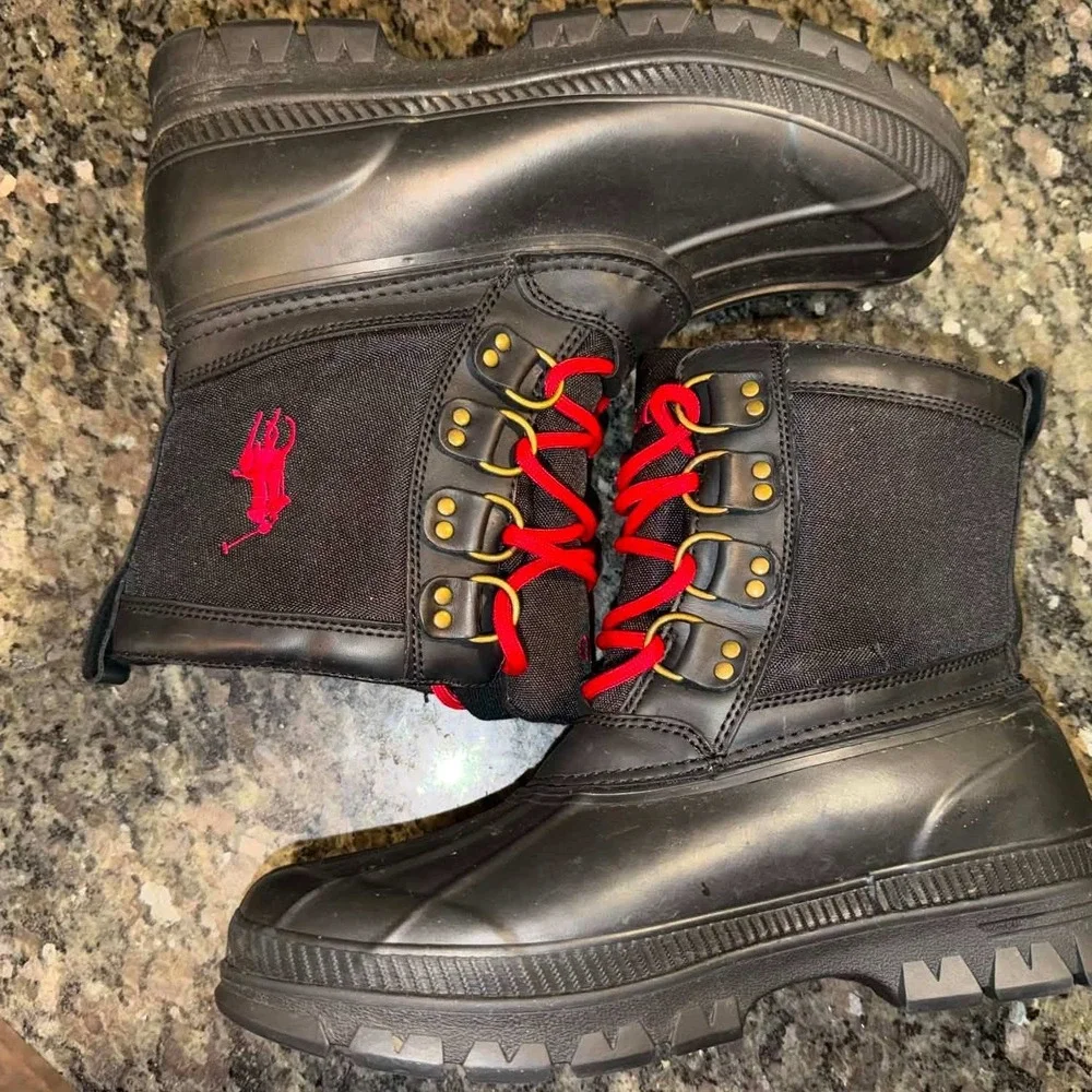 Polo Ralph Lauren Crestwick Big Pony Lace Up Winter Duck Hiking Rubber Boots 9D